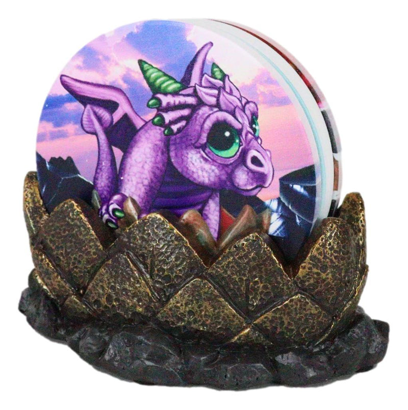 Fire Ice Water And Earth Elemental Dragon Hatchlings Egg Fantasy Coaster Set