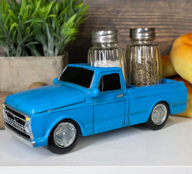 Country Rustic Vintage Blue Highboy Pickup Truck Salt And Pepper Shakers Holder