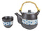 Ebros Japanese Design Cherry Petals Charcoal Grey Ceramic Tea Pot & Cups Set Serves 4
