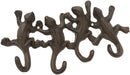 Ebros Cast Iron Rustic Animal Reptile Gecko Lizards Tails 4 Pegs Quad Wall Hooks 9.25" Wide Hanger Lizard Geckos Themed Wall Mount Leash Coat Hat Keys Hook Decor Hanging Sculpture Plaque
