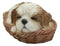 Ebros Realistic Life Like Shih Tzu Sleeping In Wicker Basket Statue Puppy Dog Figurine