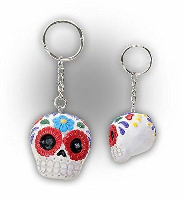 Ebros Gift White Sugar Skull Key Chain Set of 12 Pcs Day of The Dead Collectible - Ebros Gift