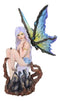 Dryad Nomad Budding Vines Winged Nude Fairy With Blue Florals On Rock Figurine