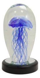 Marine Glow In The Dark Blue Jellyfish 6"H Glass Egg With Color LED Base Display