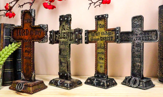 Pack Of 4 Rustic Western Inspirational Christian Bible Verses Standing Crosses