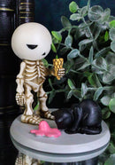 Lucky The Skeleton Boy Dropping His Ice Cream By Mystical Black Cat Figurine