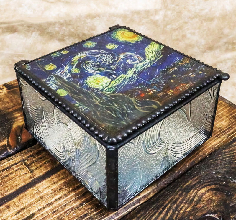 Ebros Van Gogh Starry Night Stained Glass Decorative Box 4"X4" Museum Art