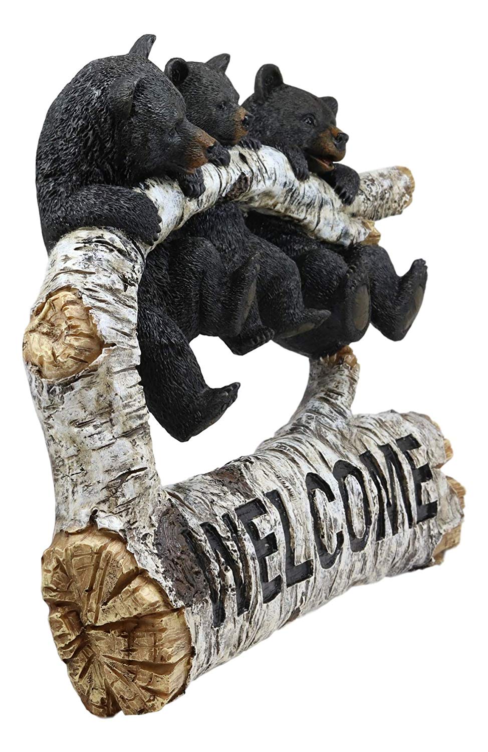 Ebros Large Rustic 3 Black Bears Dangling On Sycamore Tree Branches Welcome Sign Hanging Wall Mounted Decor Plaque 15.5" Long Western Cabin Lodge 3D Art Sculpture Bear Figurine