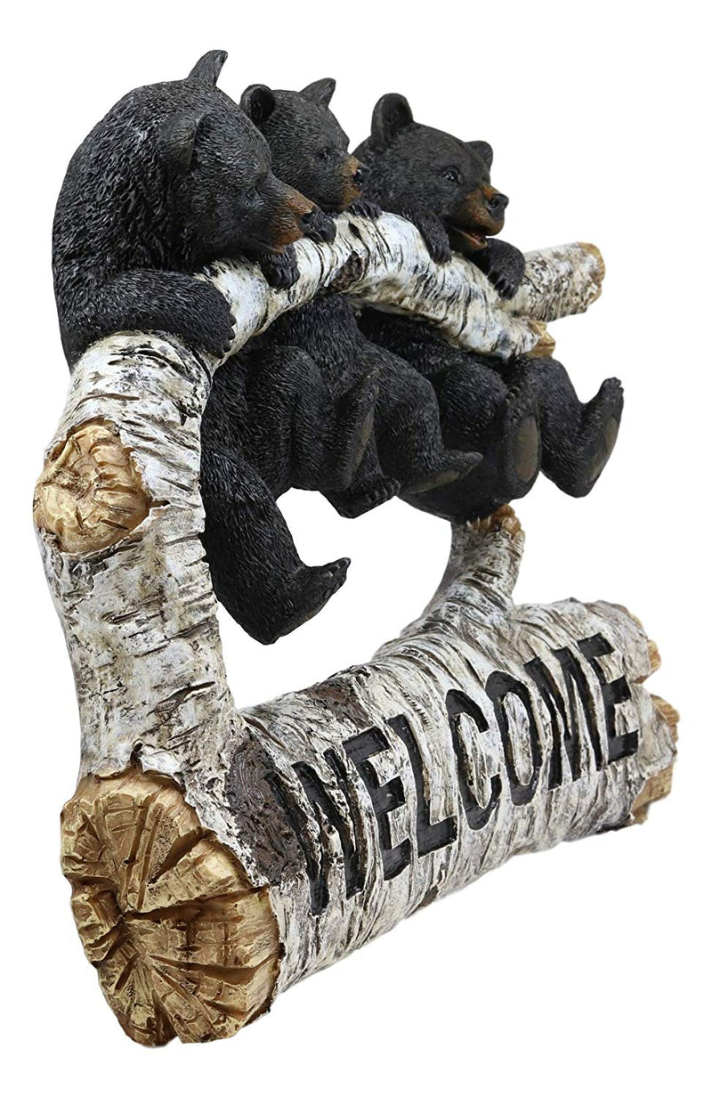 Ebros Large Rustic 3 Black Bears Dangling On Sycamore Tree Branches Welcome Sign Hanging Wall Mounted Decor Plaque 15.5" Long Western Cabin Lodge 3D Art Sculpture Bear Figurine