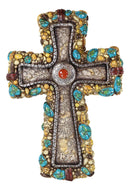 Rustic Southwestern Stony Crackled Turquoise Rocks And Colorful Gems Wall Cross