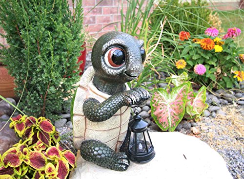 Ebros Gift Adorable Baby Turtle Tortoise Holding Solar Lantern Garden Path Lighter Statue