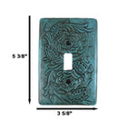 Set of 2 Western Tooled Floral Turquoise Wall Single Toggle Switch Plates
