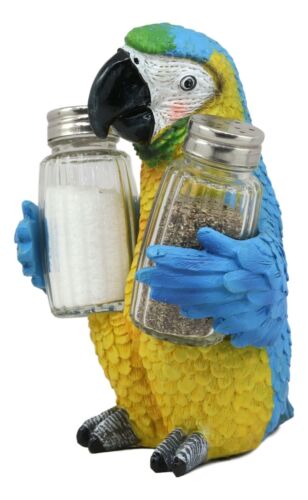Ebros Tropical Rainforest Blue Scarlet Macaw Parrot Salt Pepper Shakers Holder - Ebros Gift