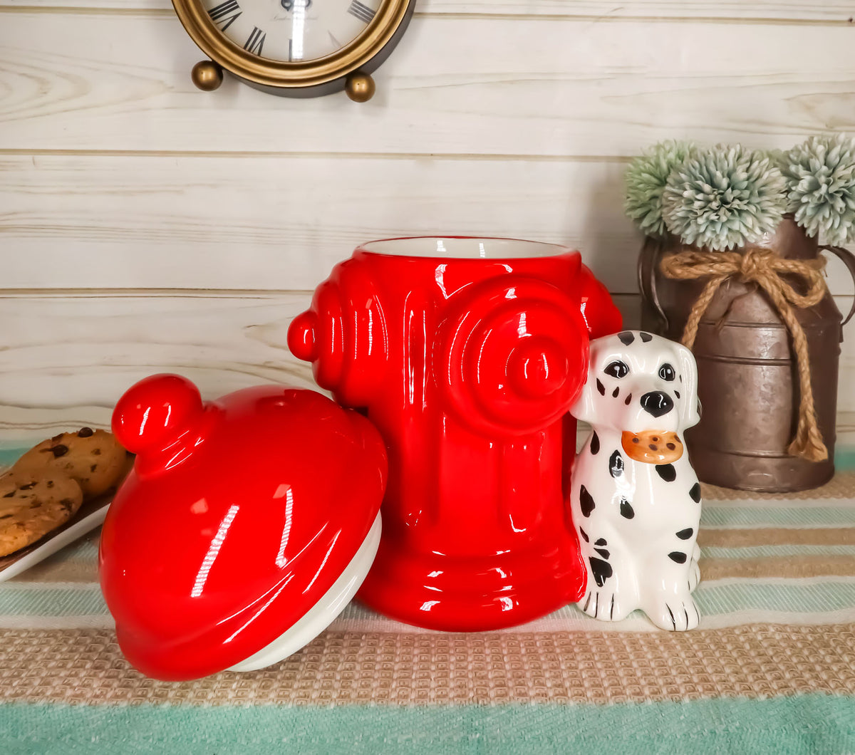 Ebros Ceramic Firehouse Dalmatian Puppy With Fire Hydrant Cookie Jar Kitchen
