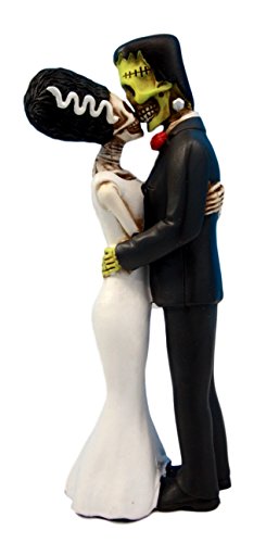 Ebros DOD True Love Kiss Skeleton Frankenstein Bride and Groom Couple Figurine
