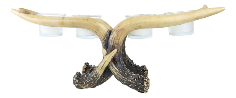 Wildlife Rustic Buck Deer Stag Entwined Antlers 4 Votives Candle Holder Figurine