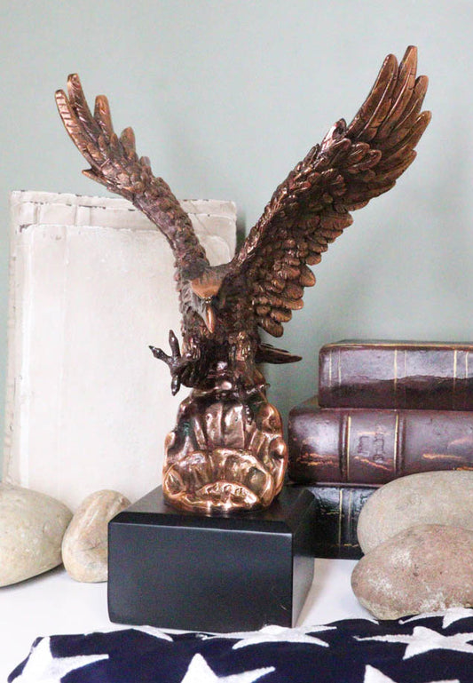 Aerial Bald Eagle Swooping With Talons Over Waves Bronze Electroplated Figurine - Ebros Gift
