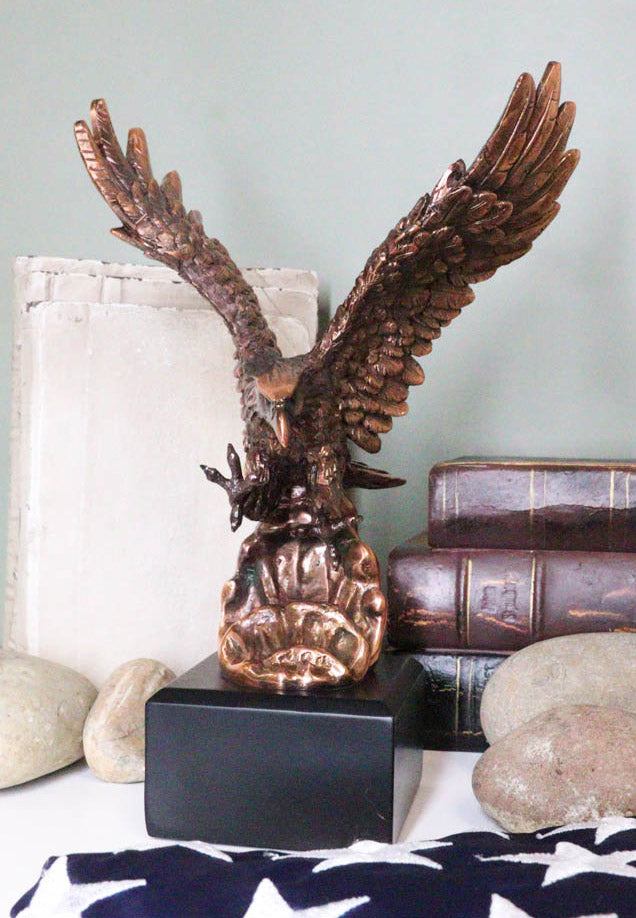 Aerial Bald Eagle Swooping With Talons Over Waves Bronze Electroplated Figurine