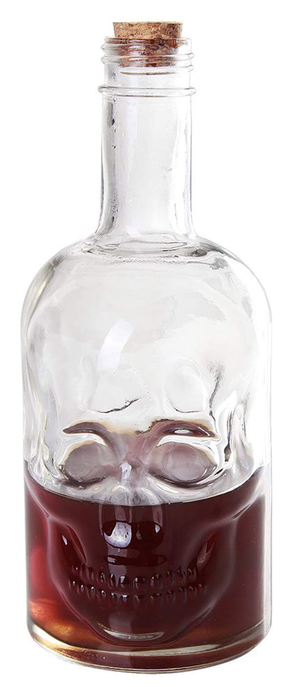 Ebros 30oz Skeleton Skull Liquor Glass Decanter Bottle With 2 Skulls Acrylic Shooters