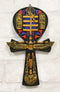 Ebros Crux Ansata Egyptian Ankh of Isis with Open Wings and Cartouche Hieroglyphs Wall Decor Accent 3D Plaque Figurine 7.5" High Symbol of Life and Balance Gods of Egypt (Colorful Black and Gold)