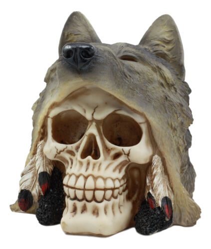 Ebros Indian Koitsenko Warrior Chief Lone Wolf Skull Statue Gothic Figurine Halloween - Ebros Gift