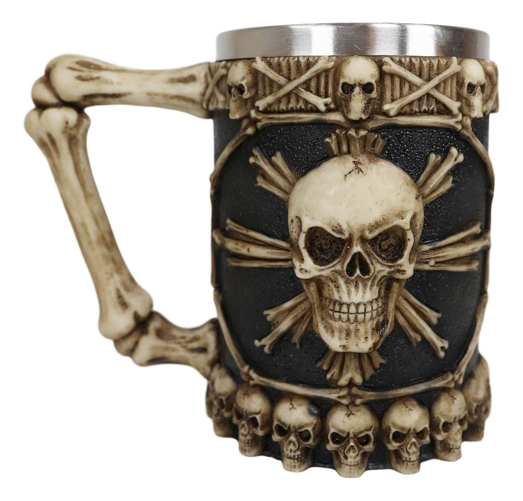 Ebros Large Skeletal Cross Bones Skull Beer Stein Tankard Coffee Cup Drink Mug 12oz - Ebros Gift
