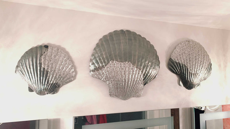 Ebros Sea Shell Clams 3 Piece Large To Small Size Aluminum Metal Wall Decor