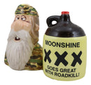 Moonshine Goes Great with Road Kill Redneck Hunter and Jug Salt Pepper Shakers