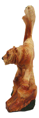 Rainforest Prowling Bengal Tiger Faux Wood Cutout Carving Resin Figurine 5"Tall