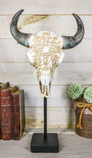 Rustic Tooled Floral Lace Bull Cow Steer Head Skull Sculpture On Pole Display