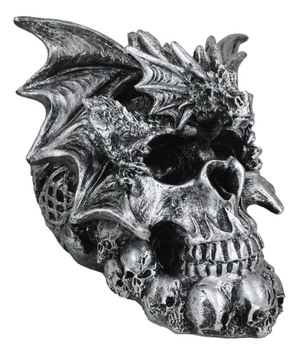Flying Dragon On Ossuary Morphing Skull with Celtic Tribal Patterns Figurine - Ebros Gift