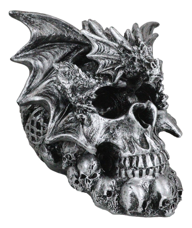 Flying Dragon On Ossuary Morphing Skull with Celtic Tribal Patterns Figurine