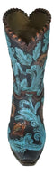 Turquoise Floral Scroll Lace W/ Rearing Horse Cowboy Boot Vase Planter Figurine