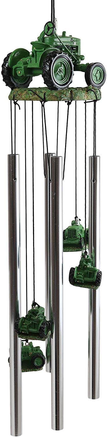 Ebros Old Fashioned Vintage Country Farm Green Tractor Model Wind Chime Garden