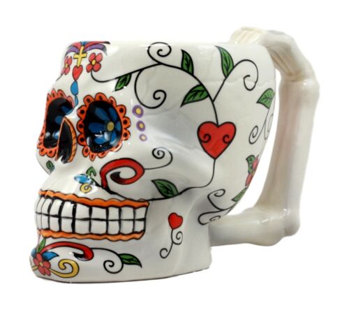 Ebros Day of The Dead Crucifix Sugar Skull Mug Drink Coffee Cup Ceramic 4.5"H
