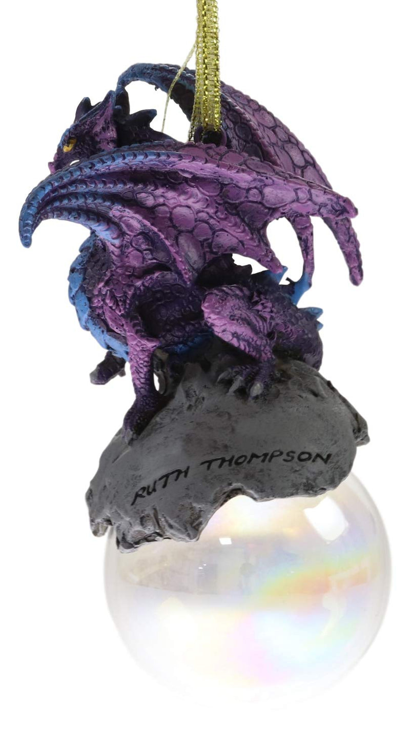 Ruth Thompson Midnight Dragon Perching On Glass Ball 5.25"H Ornament Figurine