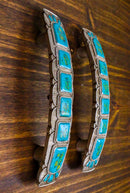Set Of 2 Rustic Western Silver Turquoise Boho Drawer Cabinet Door Bar Pulls