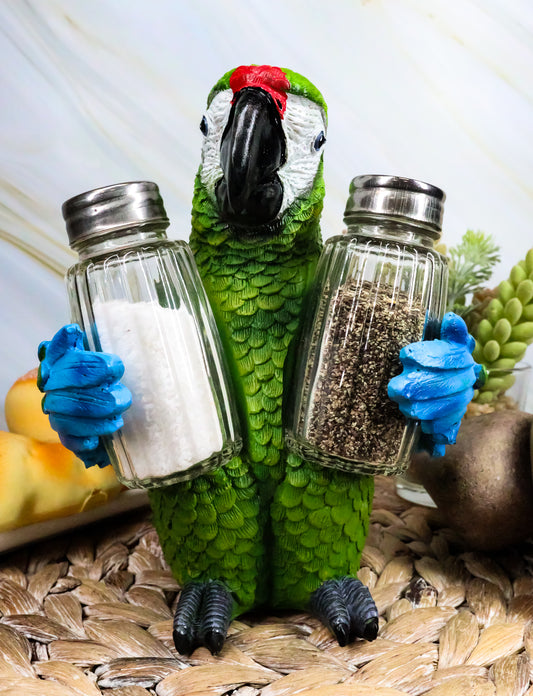 Ebros Tropical Rainforest Green Military Macaw Parrot Salt Pepper Shakers Holder - Ebros Gift