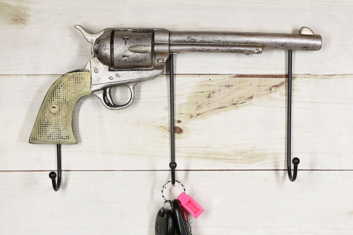Handmade Ladies Silver Cowboy Western Gun Hook Earrings - Revolver Pistol Dangle Earrings