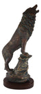 Large Wildlife Cries Of The Night Howling Gray Wolf Standing On Rocks Figurine