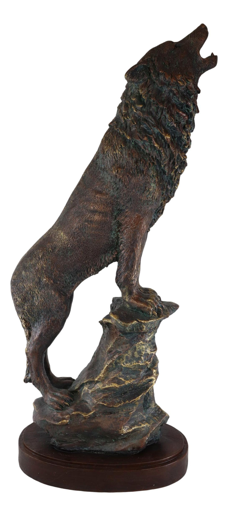 Large Wildlife Cries Of The Night Howling Gray Wolf Standing On Rocks Figurine