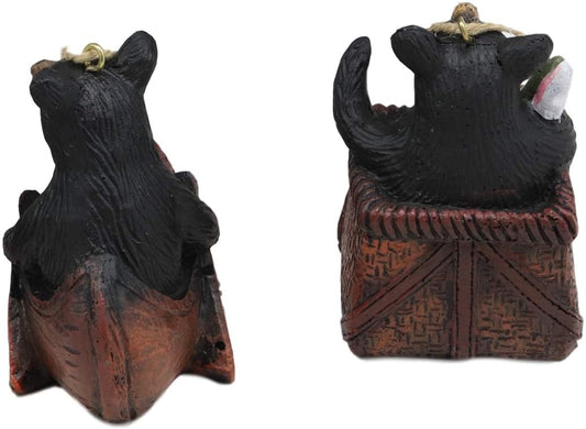 Ebros Western Set of 2 Black Bears In Canoe & Basket Christmas Ornament