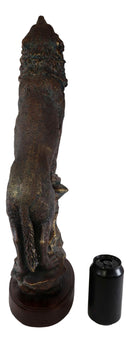 Large Wildlife Cries Of The Night Howling Gray Wolf Standing On Rocks Figurine