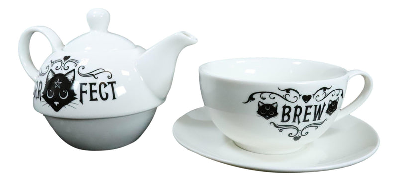 Pentagram Purr Fect Cat Brew Stackable Tea Pot And Cup With Saucer Set Of 3