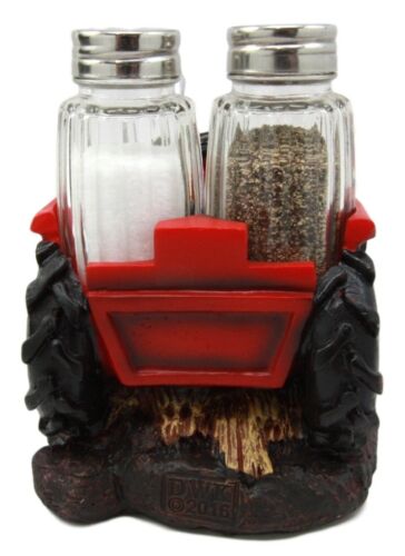 Vintage Country Farm Agriculture Red Tractor Salt Pepper Shakers Holder Figurine