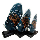 Balinese Wood Handicrafts Blue Tropical Angel Fish Family Set of 3 Figurines