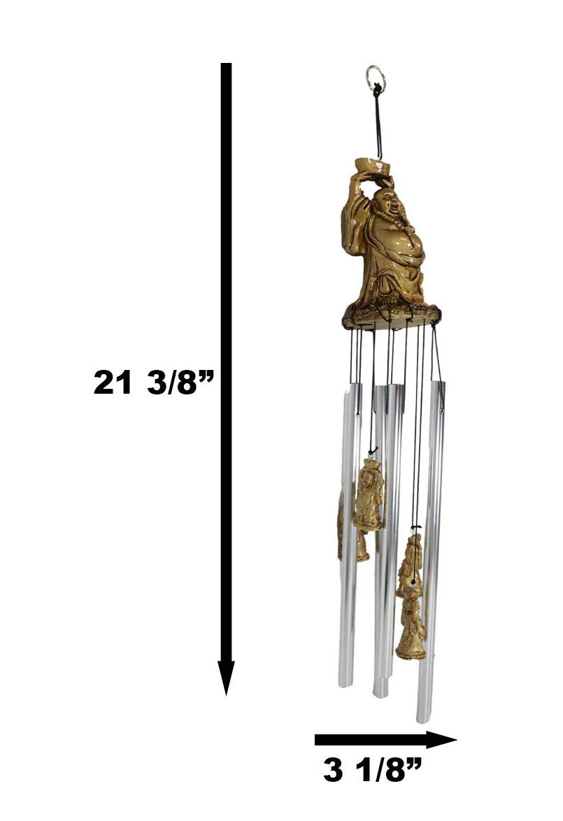 Feng Shui Lucky Buddha With Golden Nugget Wind Chime 23"Long Garden Patio Decor - Ebros Gift