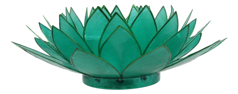 Teal Green Capiz Seashells Lotus Flower Votive Tea Light Candle Holder 8.5"D