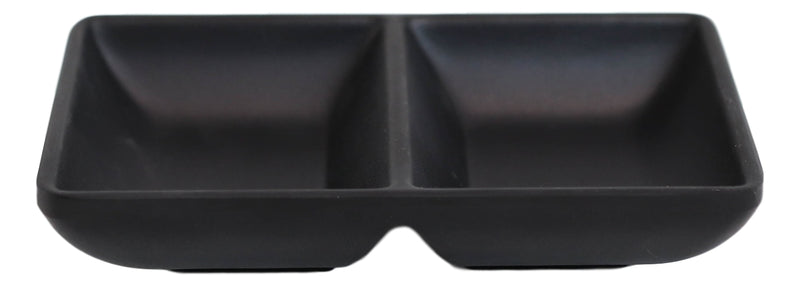 Ebros Pack of 6 Contemporary Matte Black Jade Melamine Condiments Dipping Bowl or Dish With Divider 2 Partition Compartments