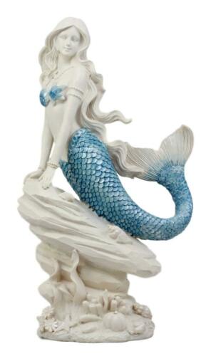 Ebros Ocean Aqua Blue Tailed Mermaid Sitting On Sea Rock Figurine 11.5"H - Ebros Gift